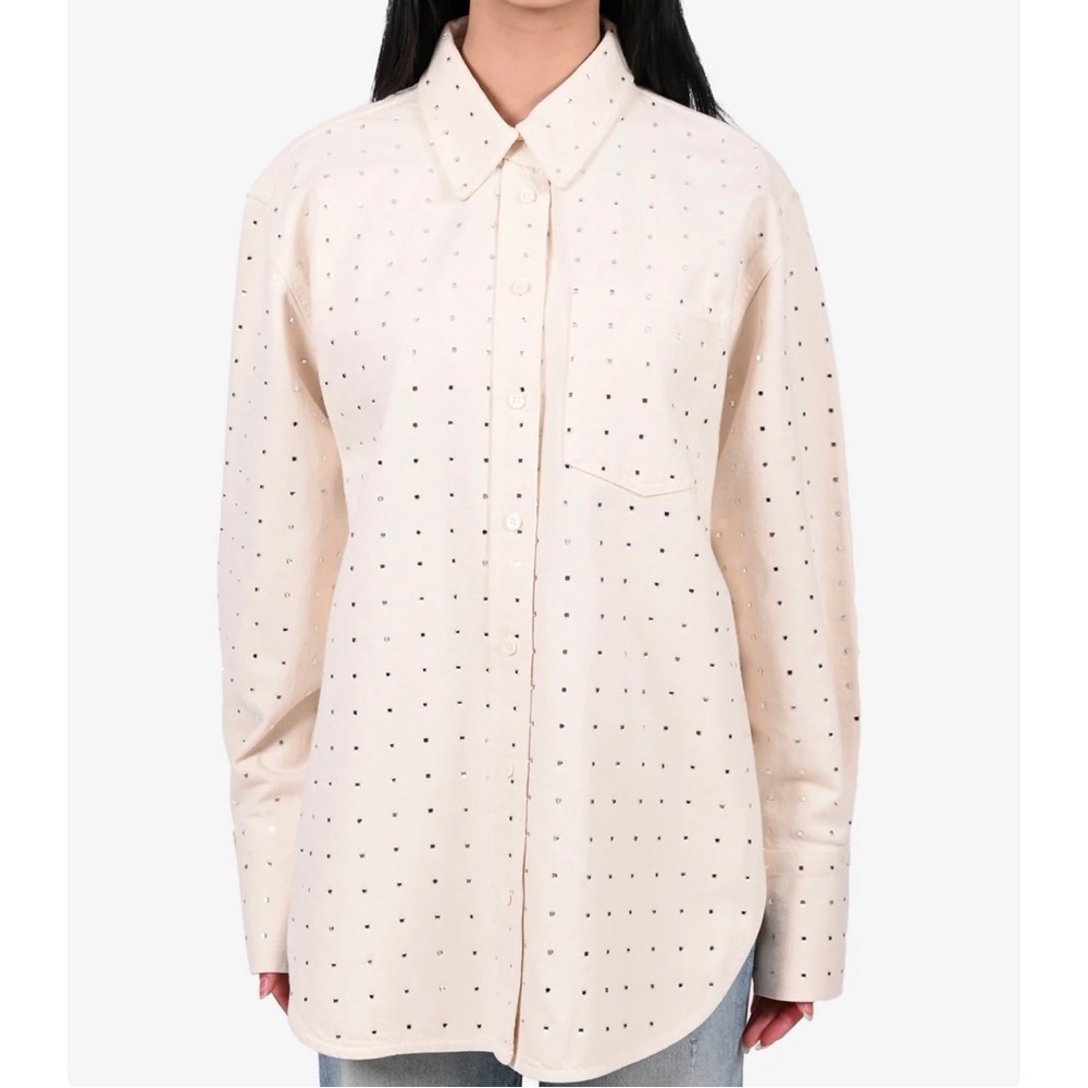 Frame Cream Denim Crystal Embellished Shirt Jacket Size M